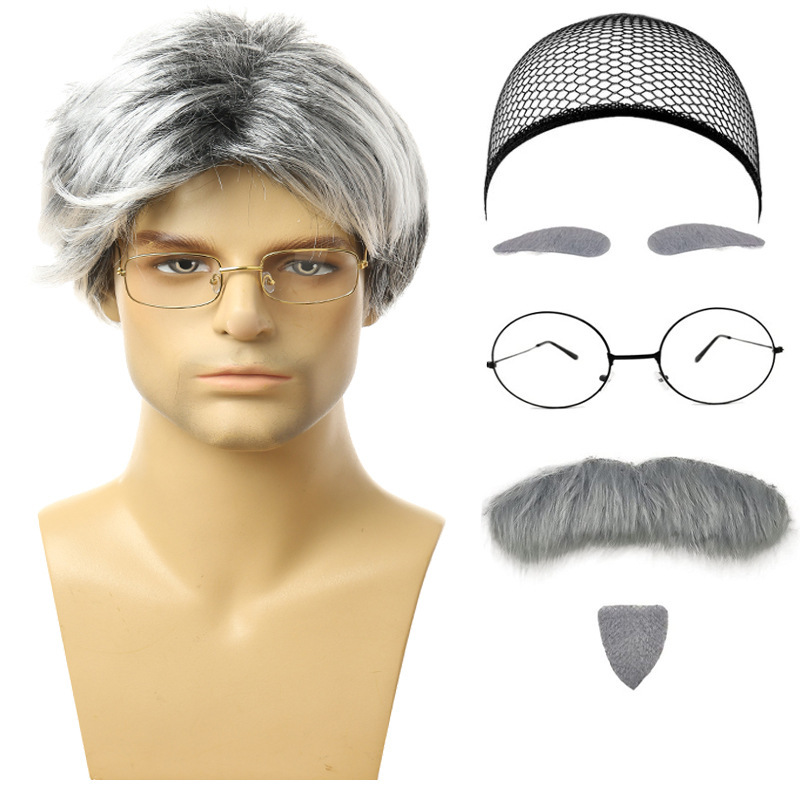 The 100 day of school Halloween wig COS children's performance wig headgear grandfather simulation wig dress props