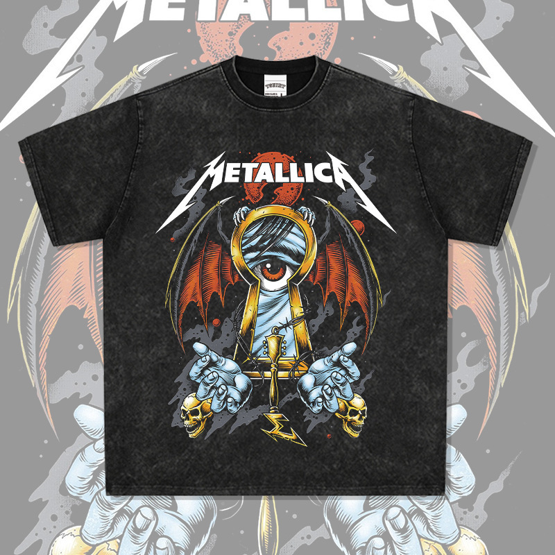 American Retro Rock Hip Hop Heavy Metal Band METALLICA Short Sleeve T-Shirt Heavy Collar Hooded Sweatshirt