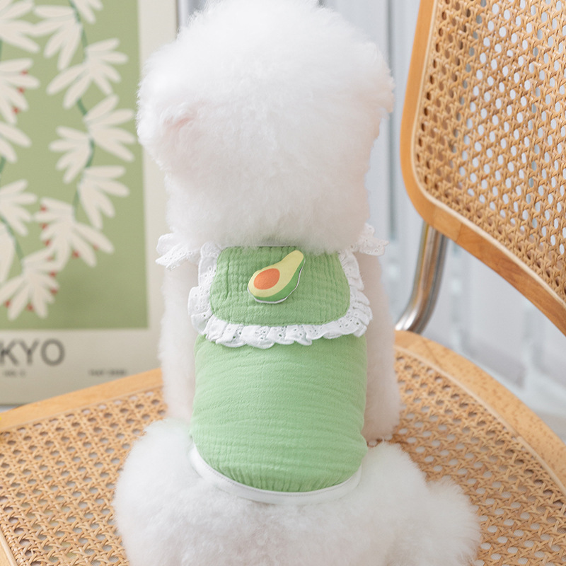Primavera y verano nuevo tridimensional fruta encaje cachorro Sling gato chaleco fino oso peluche ropa para mascotas