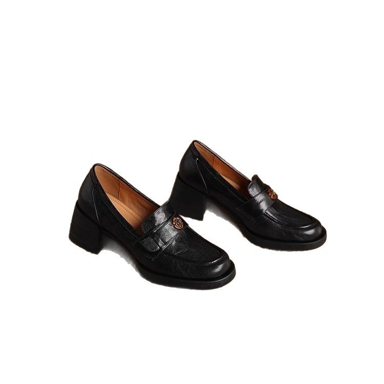 La marea no es sur ~ Camellia de un pie Lefu Shoes Mujer 2025 Nuevos zapatos de cuero de trabajo Zapatos de tacón alto grueso de suela gruesa