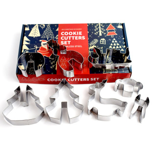 3D Christmas biscuit mold cookie 8-piece snowman elk Christmas tree sled fondant pastry baking mold