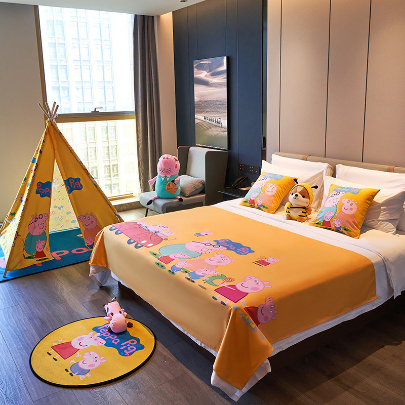 Q3Y ホテル親子かわいい漫画子供部屋ベッドフラグ B&B インターネット有名人親子ルームベッドサイドタオルペッパピッグベッド|undefined