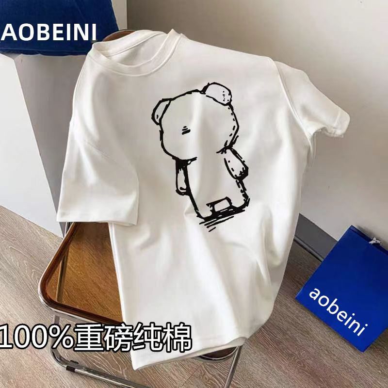 Long-Term Heavy-Duty Short-Sleeve Women's T-Shirt Trendy Brand Round Neck Loose Versatile Summer Ins Inner Base Shirt Top Clothing