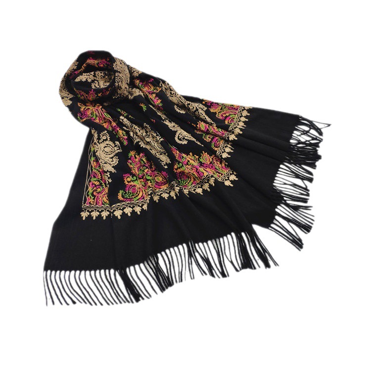 Yunnan otoño y invierno bufandas bordadas de cachemira patrón floral de frisa espesa pañuelo estilo nacional al por mayor