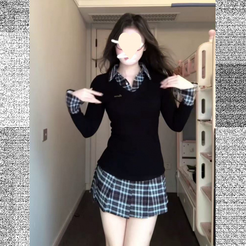 早秋流行穿搭学院风修身显瘦连衣裙女2025秋季新款百褶短裙子|undefined