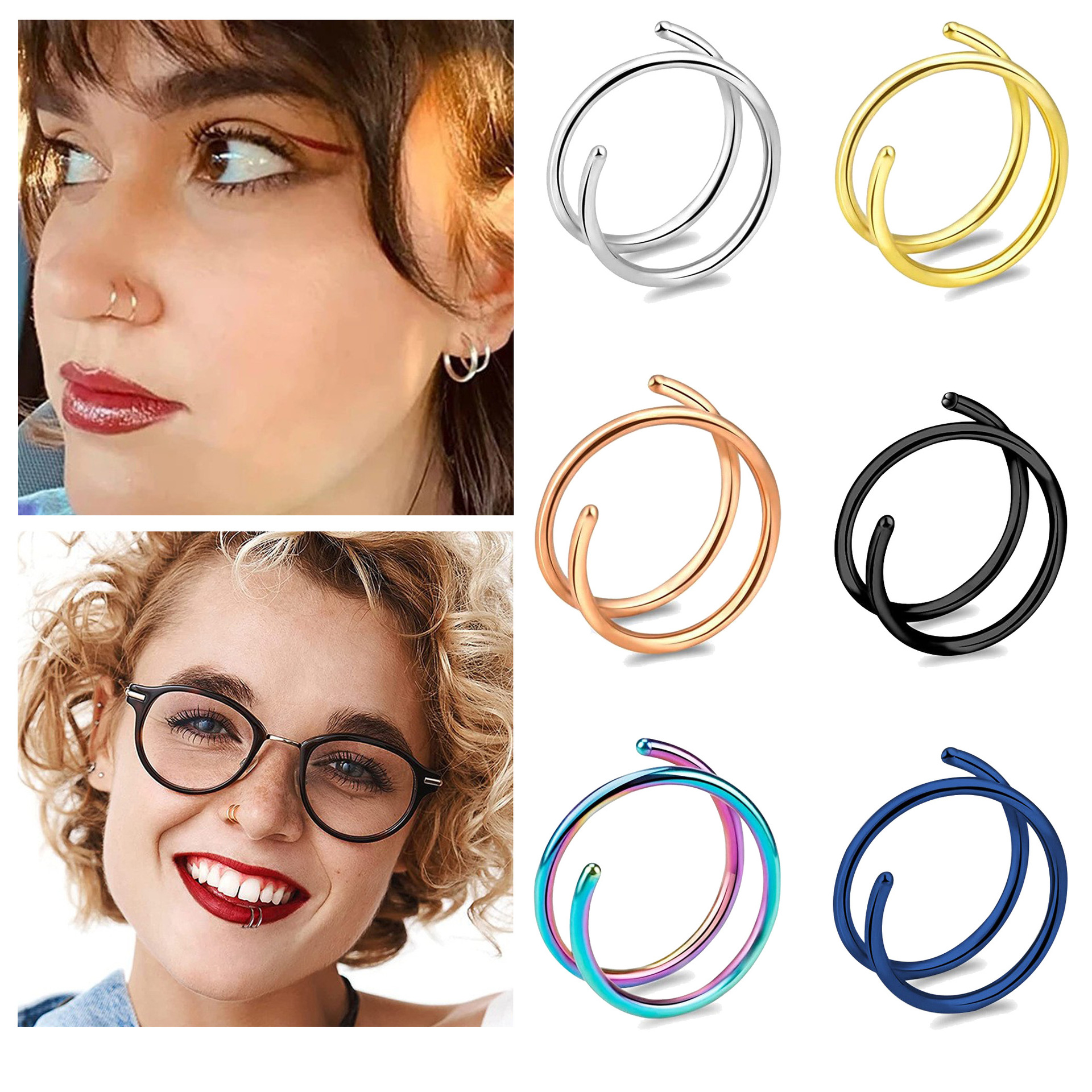 Stainless steel European and American popular fashion jewelry personality trend geometric nose ring one circle half new spring piercing nose ring