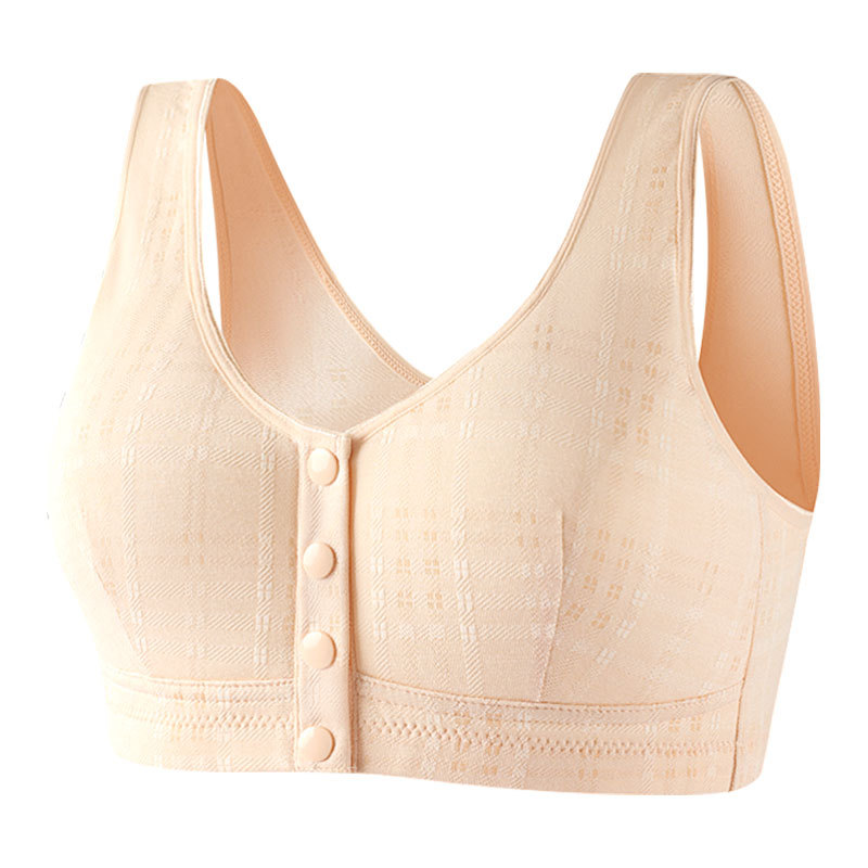 Ropa interior de la madre modal algodón botón frontal sujetador inalámbrico de Mujer talla grande ropa interior Estilo Chaleco de mediana edad y ancianos