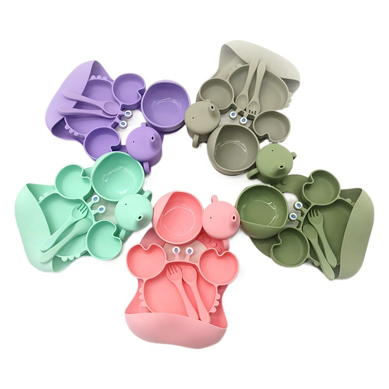 Plato de cena de cangrejo para niños vajilla de dibujos animados de alimentación de silicona bebé pezón taza de paja traje de combinación de vajilla de seis piezas