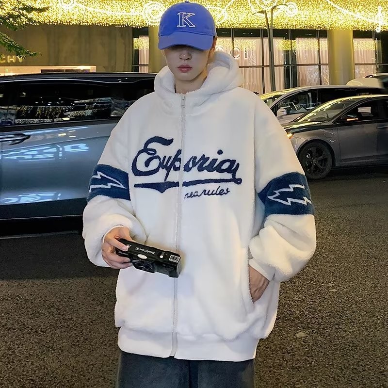 Chaqueta de lana de cordero estilo suave retro japonés para hombres invierno suelto bf estilo perezoso más terciopelo grueso chaqueta de algodón ins marea