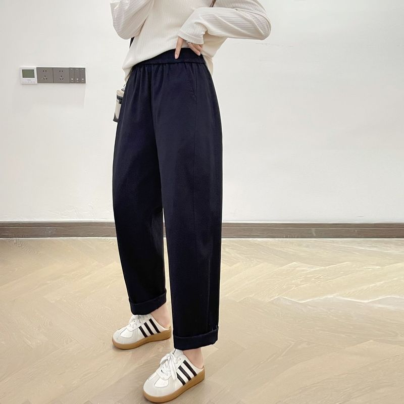 2025大码女装秋季新款简约休闲加厚水洗棉哈伦裤胖妹妹九分裤8429|undefined