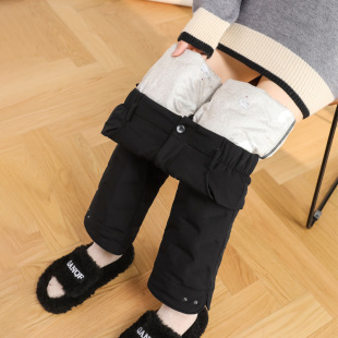 Down Wide-Leg Pants for Women 2024 New Winter Outer Wear Thickeneded Anti-Run Velvet Warm Casual Fleece-Lined Straight Pants