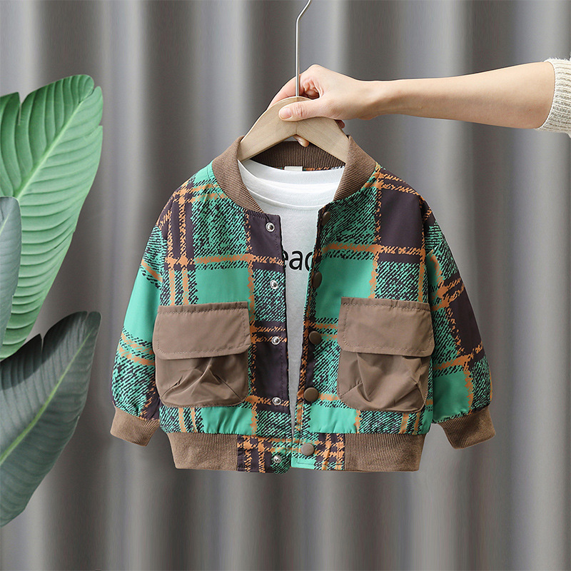 2759 chaqueta a cuadros de los muchachos 2023 primavera y otoño nuevo bebé ropa estilo coreano abrigo moda guapo