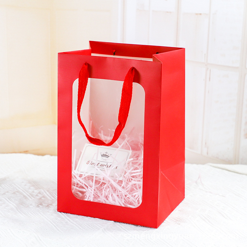Extra grande ventana cumpleaños graduación temporada bolsa de regalo ramo transparente cuadrado sola flor caja de regalo bolso