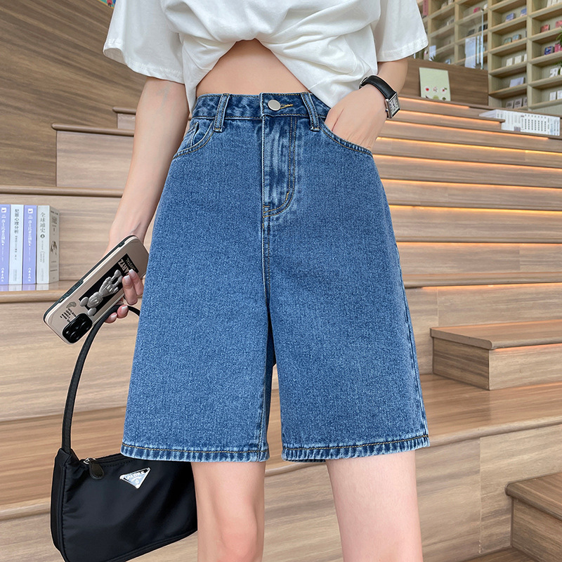 High-Waisted Denim Shorts for Women, Summer Thin Style, 2026 New Model, Mid-Length Straight Loose Fit, Slimming Wide-Leg Shorts