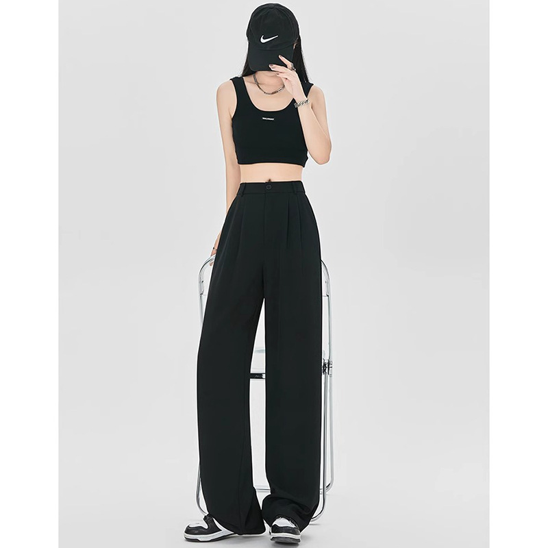 Pantalones de traje gris para mujeres verano delgado 2024 nuevos pantalones casuales de alta sensación, pantalones de piernas anchas de seda de hielo