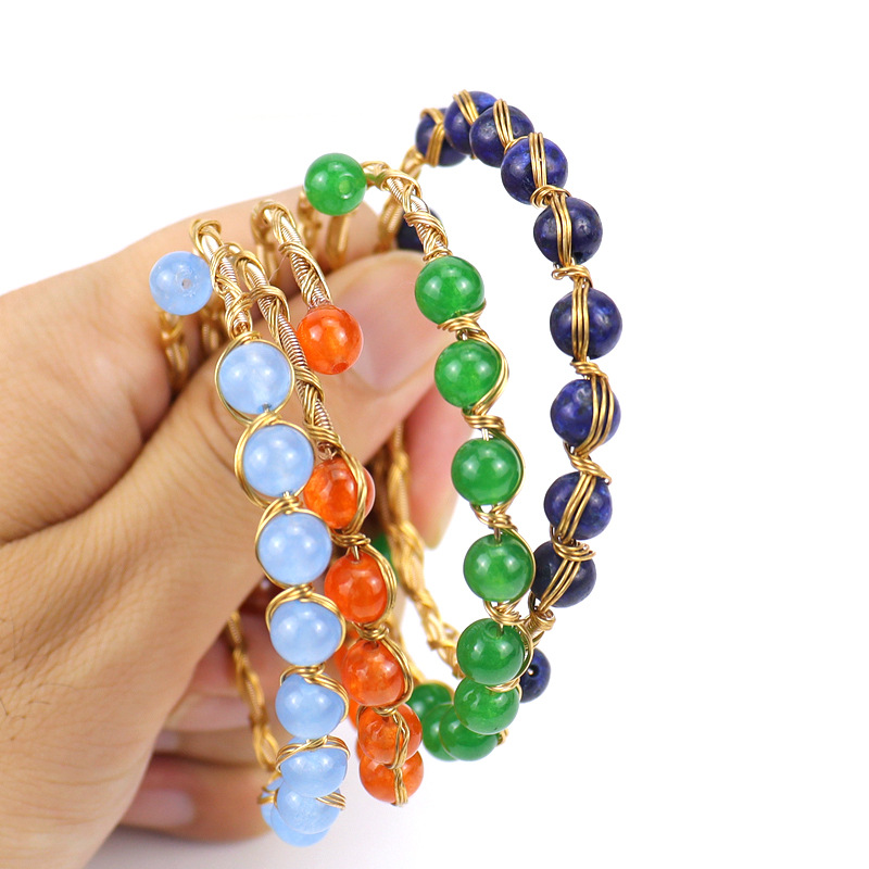 Retro Geometric natural stone Crystal Copper Handmade Bracelets 1 Piece