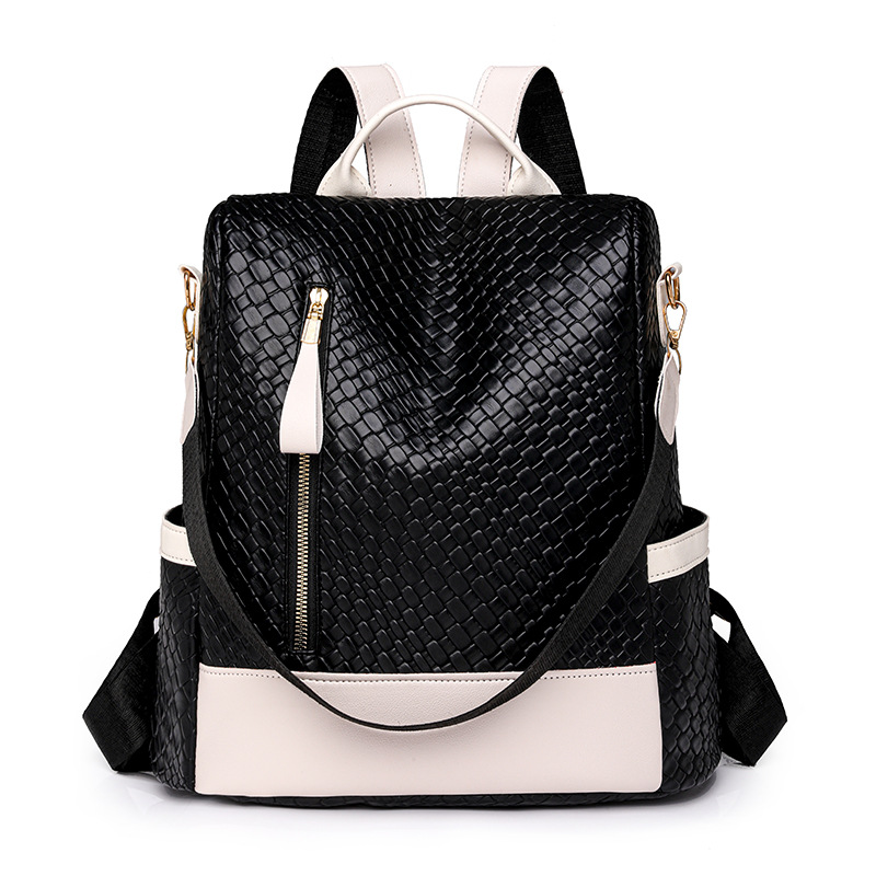 Spot wholesale 2024 nueva moda tejida señoras mochila antirrobo color de contraste simple mochila multifuncional de doble uso