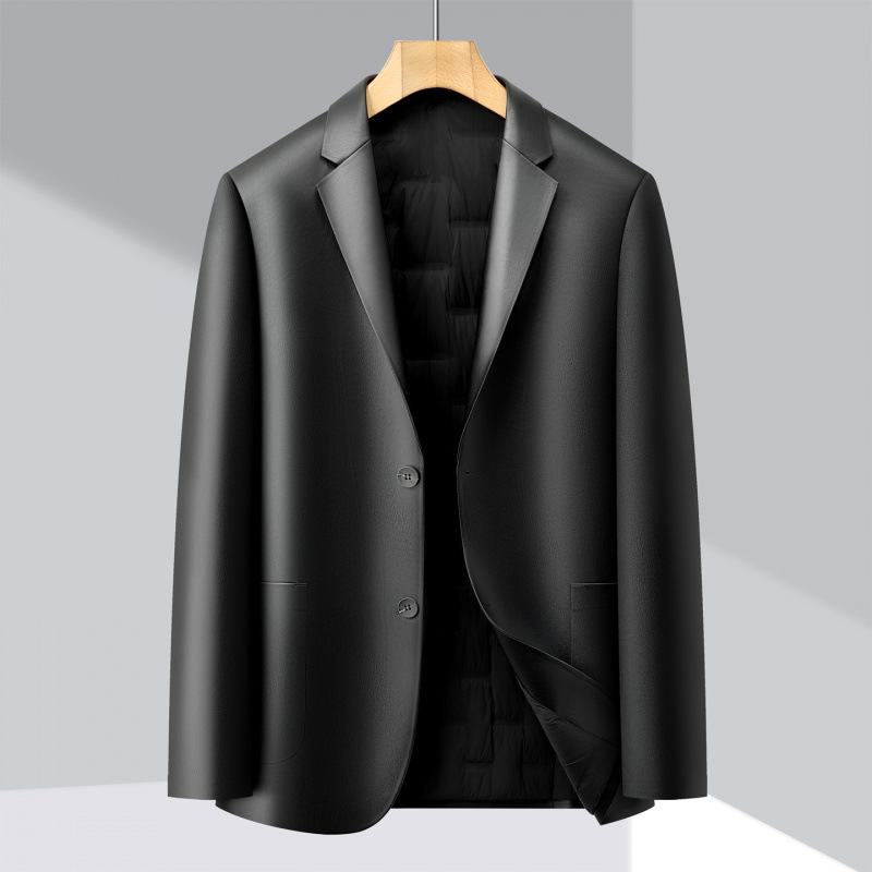 [Duck down Filling] High-End Suit Leather Jacket down Coat for Men, Short Style, Middle-Aged, New Winter Business Casual Jacket