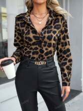 X 75035 Leopard collar button women's shirt �������Ŧ��Ů��