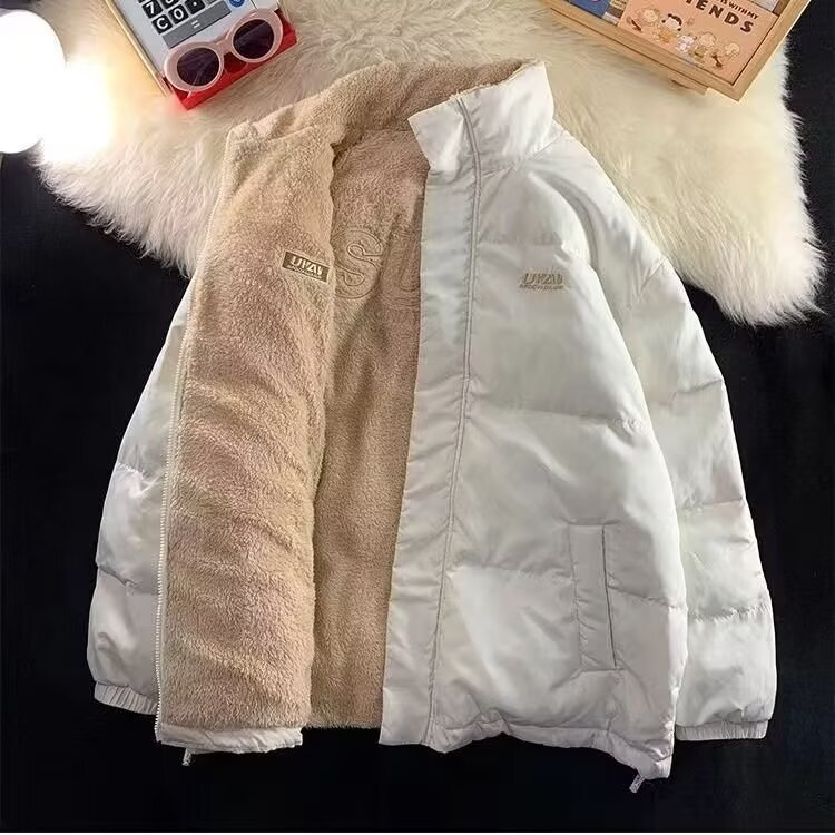 2024 Reversible down Jacket for Women and Men, Winter Short Loose Lamb Wool Couple Winter Coat, Trendy Style