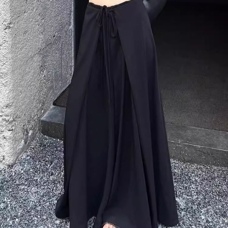 日系山本风裙裤女阔腿高腰拖地长抽绳叠层休闲宽松垂坠感小众裤子|undefined