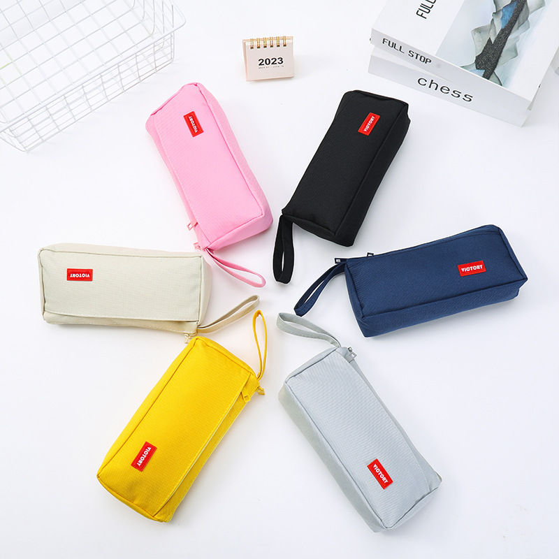 Simple pencil bag with logo, custom printed logo, large capacity stationery bag, custom ins style pencil bag for primary school students wholesale