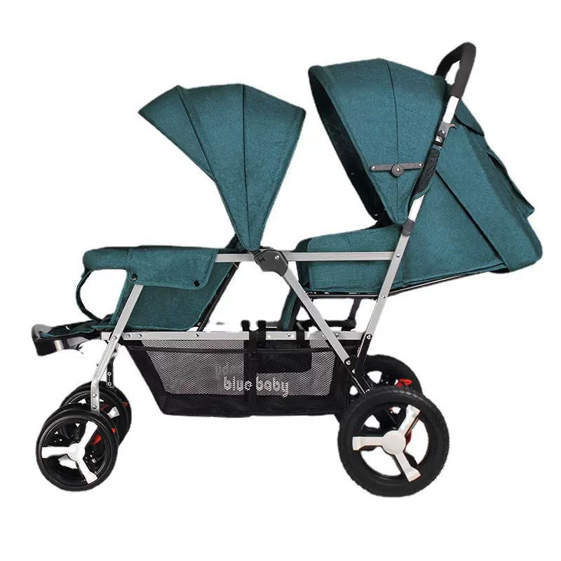 Folding stroller for twins, children's trolley for double with seat, can sit and lie