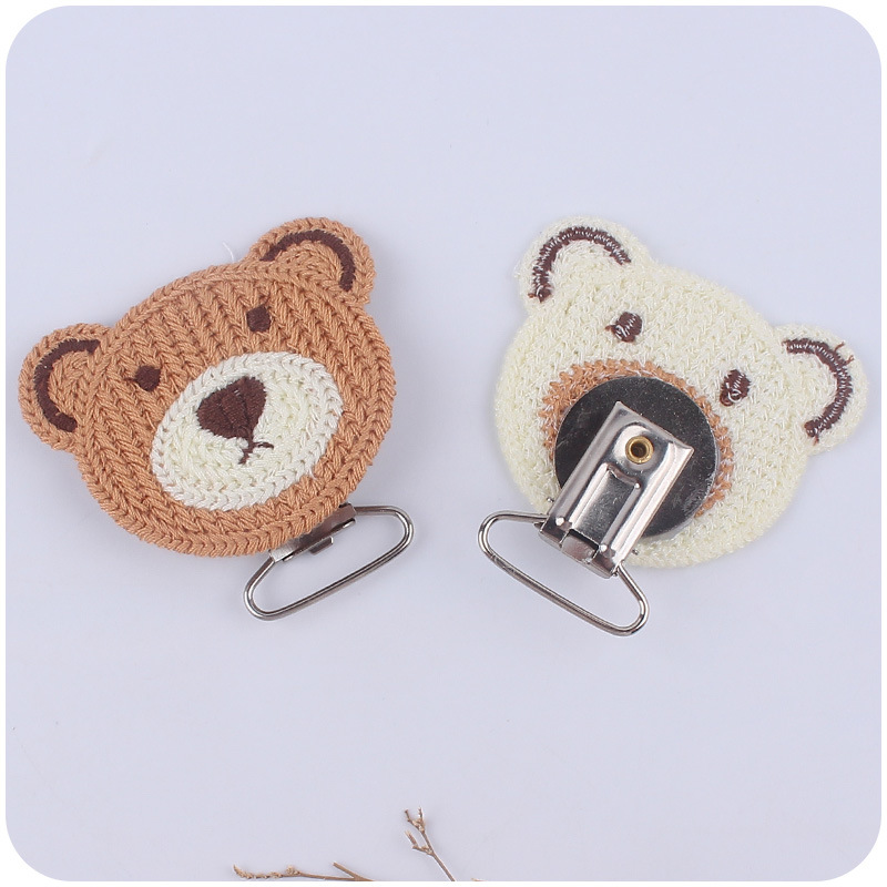 Nuevos suministros para bebés crochet DIY oso cabeza chupete clip bebé oso de dibujos animados clip chupete cadena anti-caída cadena accesorios