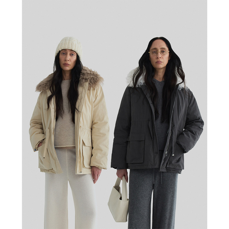 Non-Returnable, Non-Exchangeable, Detachable Shearling Collar Parka down Jacket, Winter White Duck down Drawstring Waist Workwear Coat Non-Returnable, Non-Exchangeable, Detachable Shearling Collar Parka down Jacket, Winter White Duck down Drawstring Waist Workwear Coat