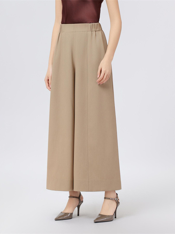 Quần culottes nữ ống rộng cạp cao dáng suông vải mềm mại — xám