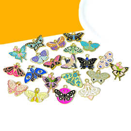 跨境彩色蝴蝶动物吊坠挂件diy手链项链钥匙扣合金滴油饰品配件