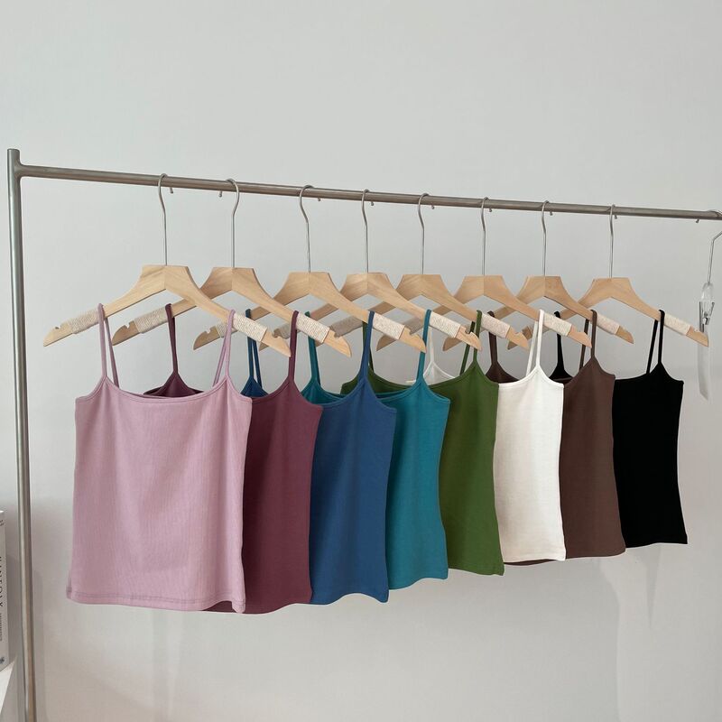 New Cotton Threaded Collar Small Camisole Vest Women's Inner Wear Summer New Pure Beauty Back Square Collar Base Shirt Top