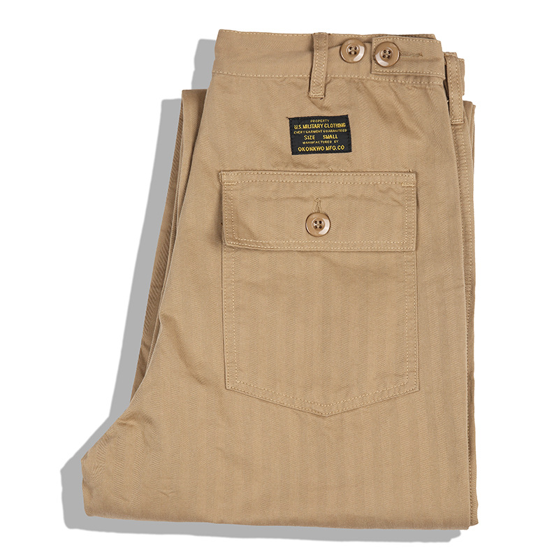OKONKWO Americano retro militar pantalones OG-107 ropa de trabajo pantalones casuales patrón de espiga pantalones ameikaji