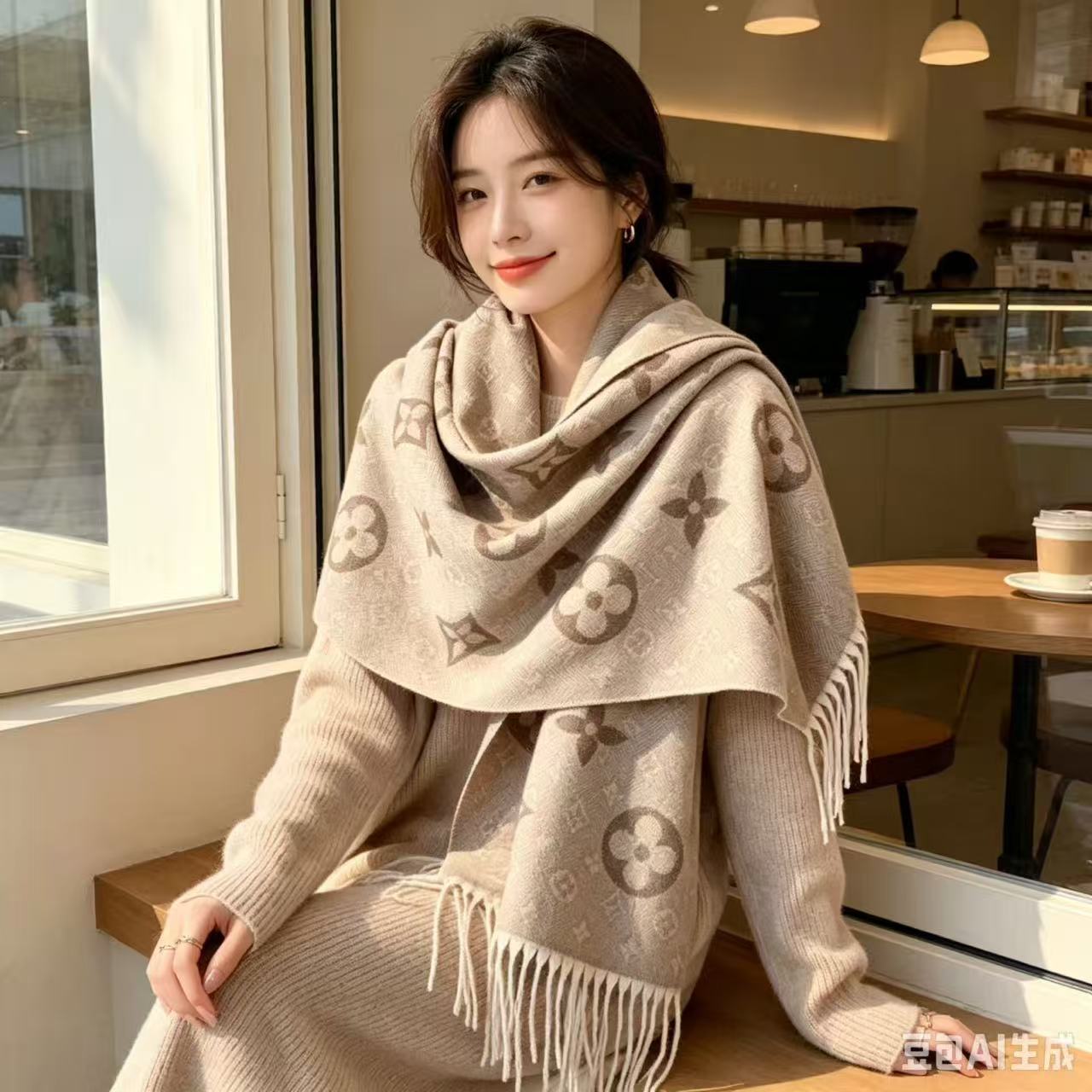 2026 가을겨울 도톰한 인조 캐시미어 여성 양면 숄 머플러 클래식 토성 패턴