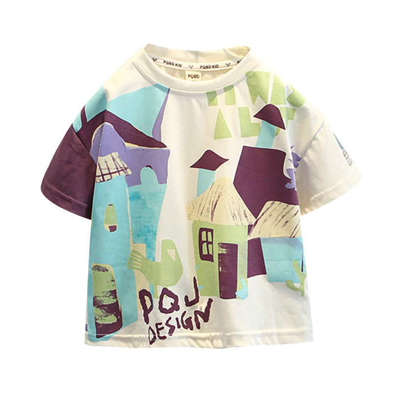 7933 Camiseta de manga corta para niños Ropa de verano Ropa para niños Bebé para niños Ropa delgada de verano de media manga para niños