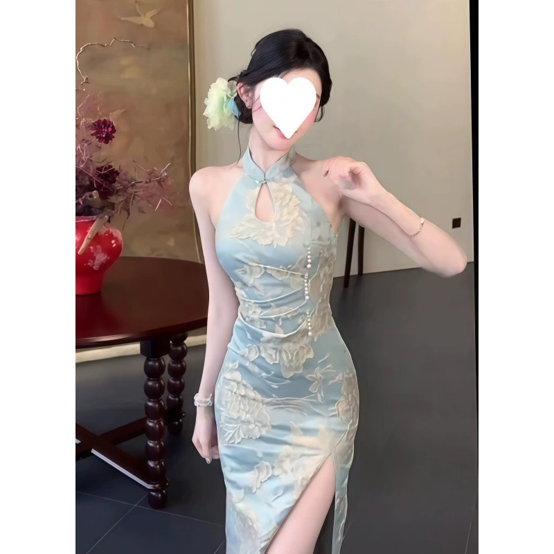 Новое женское платье Cheongsam с вырезом на шее в китайском стиле, новое летнее элитное элегантное облегающее платье с разрезом.