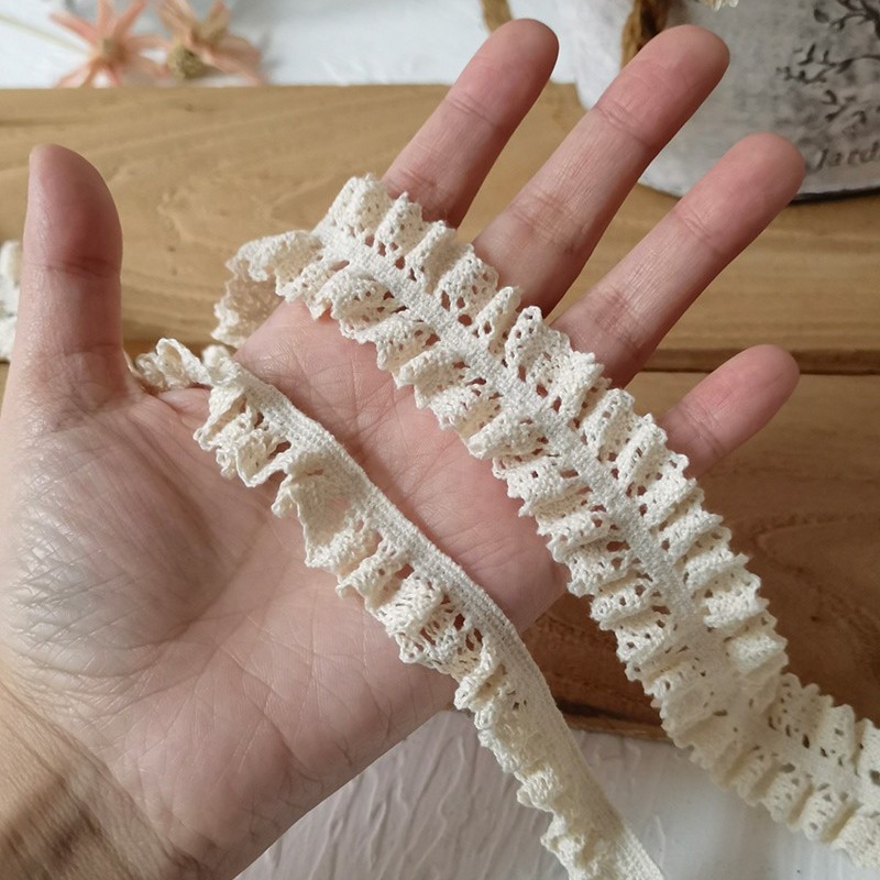 diy辅料出口米黄纯棉弹力花边松紧棉线镂空服装装饰娃娃蕾丝手工