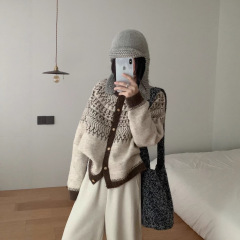 复古费尔岛加厚羊毛软糯毛衣外套女韩版秋冬新款宽松百搭针织开衫