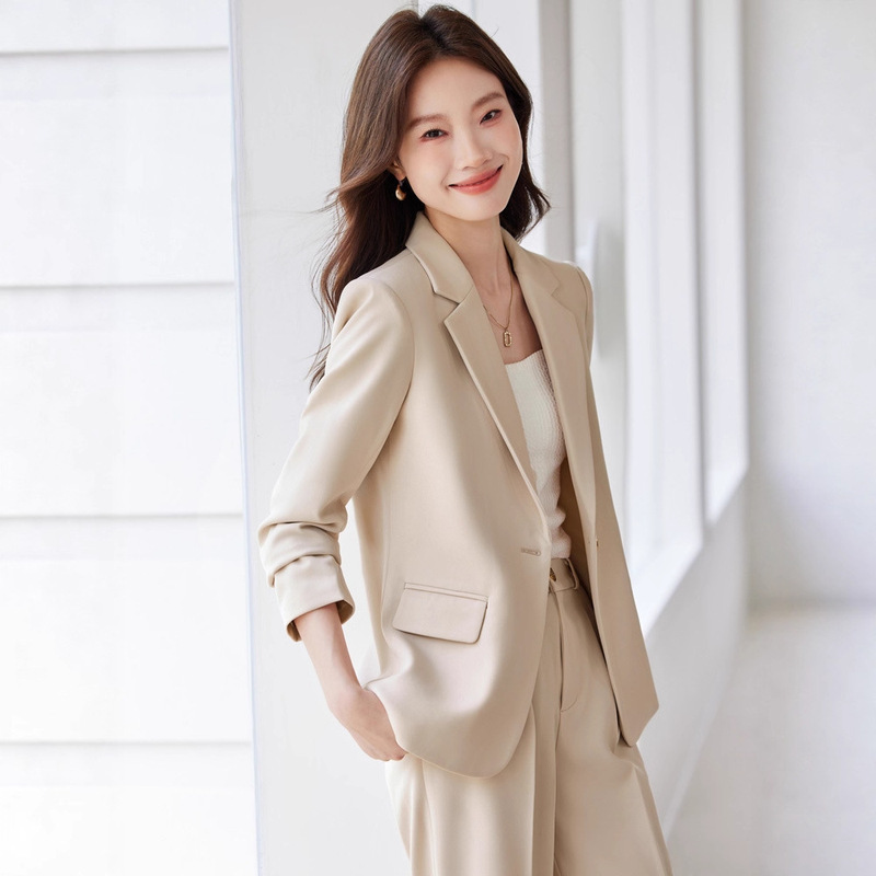 Business Suit Blazer for Women 2025 New High-End Petite Elegant Casual Work Clothing Apricot Suit Suit