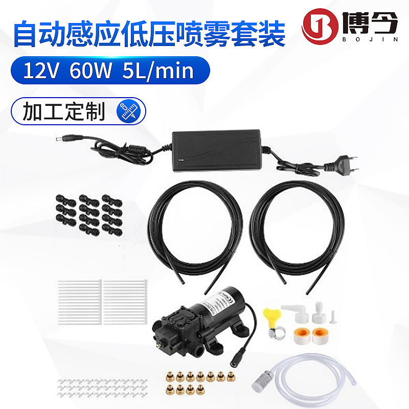12V bomba 220 fuente de alimentación baja presión traje de pulverización de refrigeración humidificación eliminación de polvo boquilla de cobre de riego desinfección inducción automática