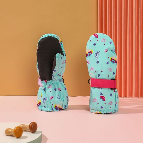 Children's Ski Gloves with Fun Print, Unisex Waterproof Windproof Warm Snow Play Mittens, Cute Ski Gloves
