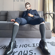 袜子男高筒日系男士正装商务线条丝袜长筒条纹小腿袜子性感男轻奢