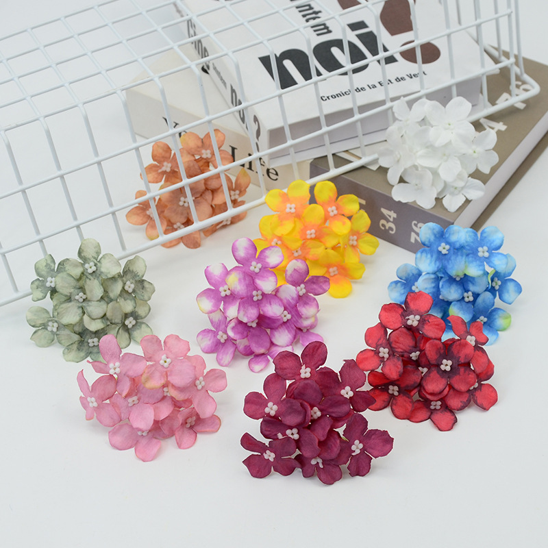 9-Branch Oil Painting Hydrangea Flower Artificial Small Hydrangea Hairpin Flower Box Bonsai Flower Arrangement Garland Gift Box DIY Accessories