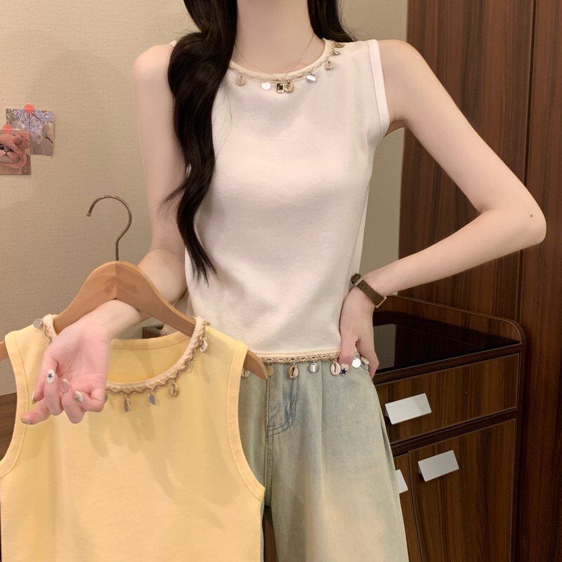 Real Photos, Real Price: Summer New Design, Heavy Craftsmanship, Shell Tassel, Sleeveless, Sweet and Unique Short Vest Top