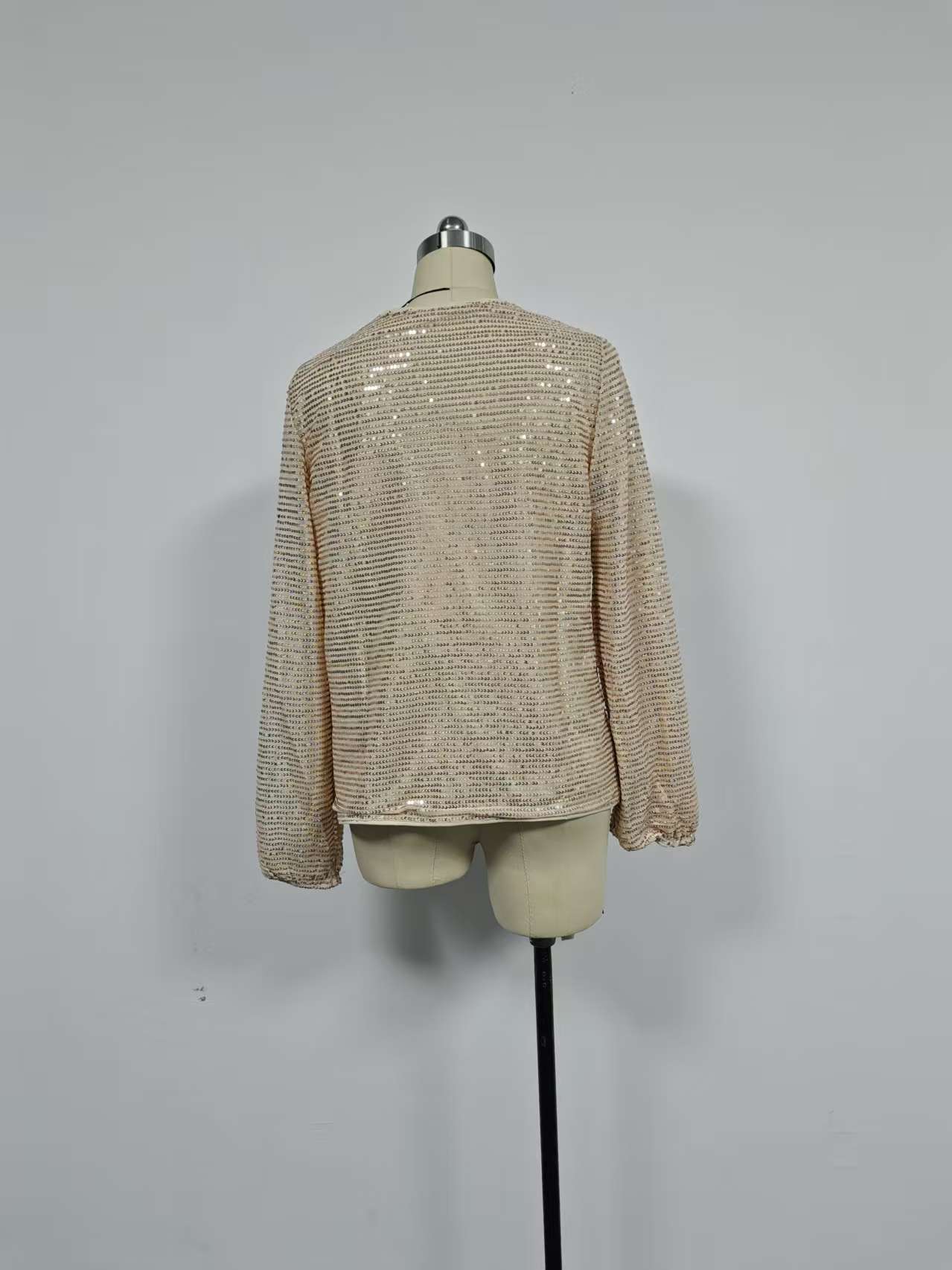 Elegant Women's V-neck Sequin Tunic Top, Long Sleeve Glitter Tee_voghion.com