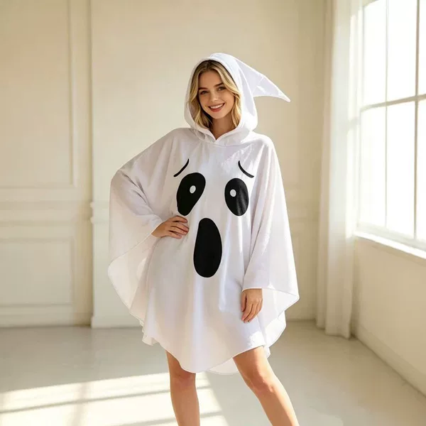 Halloween white ghost cape hooded cloak cute ghost cosplay party costume adult women's clothing