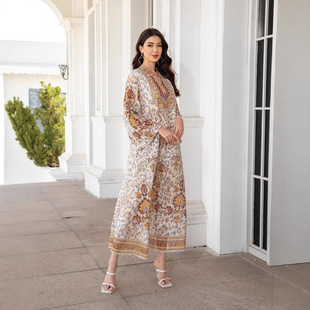 Best-Selling Middle Eastern Muslim Robe Long Skirt Leopard Print Chiffon Arab Abaya Dress