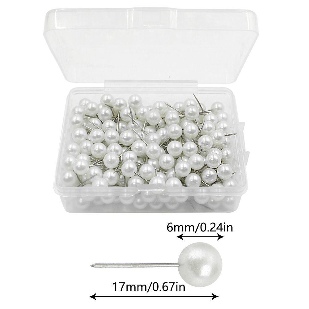 Amazon nuevo 100/200 piezas en caja de clavos esféricos blancos nacarados, clavos de fijación de papel de corcho decorativos