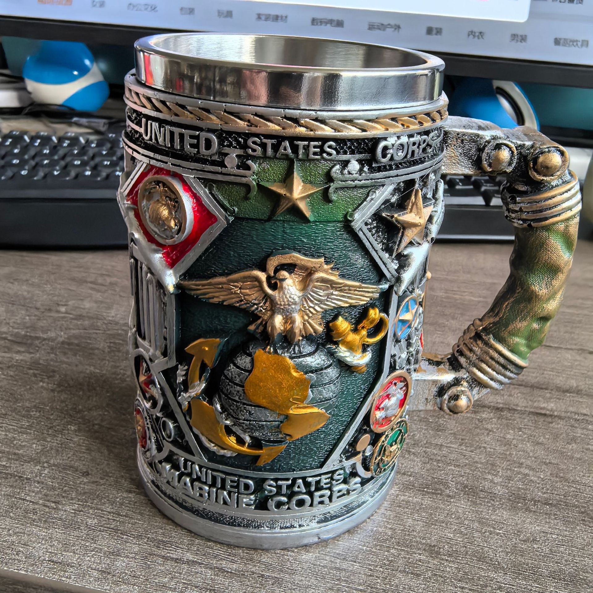 Tazas de acero inoxidable creativas de resina transfronteriza tazas de agua personales de regalos decoración fábrica de joyas cabello recto