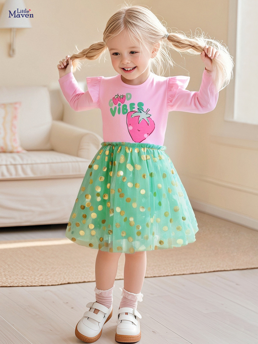 Little maven comercio exterior falda para niños transfronteriza al por mayor vestido de niña de hilo de red de otoño falda para niños de algodón de dibujos animados